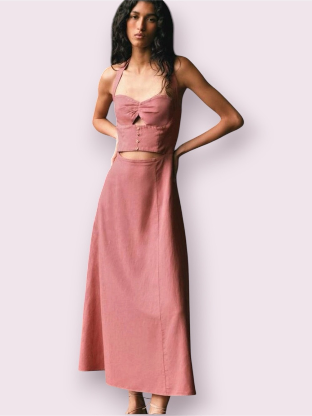 Zara Cut-Out Midi Halter Dress Dusty Rose Size Medium